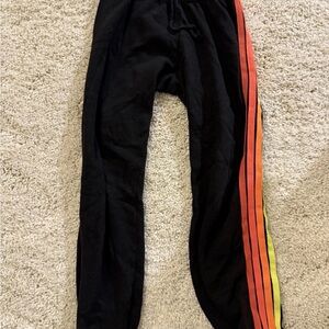 Aviator Nation Kids Black Joggers with Red and Yellow Stripes